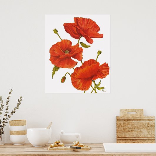 Poster - Poppies on White (Keuken)