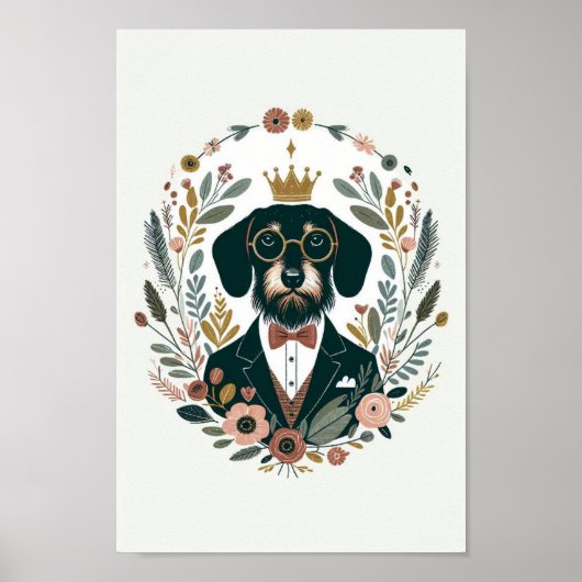 Poster “Portret van teckel“ folk art (Voorkant)