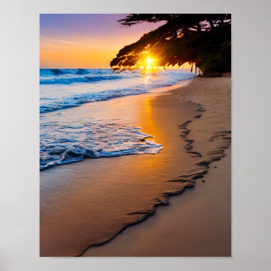 Poster Print Wall Art Tropical Beach Sunset (Voorkant)
