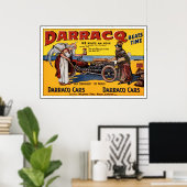 Poster raceauto's: Darracq Car-reclame (Thuiskantoor)