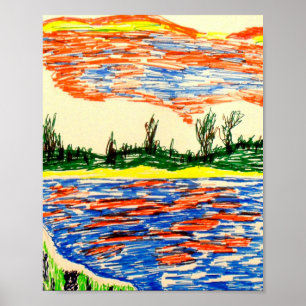 Poster: Reflecterend uitzicht van de lucht en het Poster