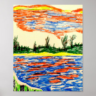 Poster: Reflecterend uitzicht van de lucht en het  Poster