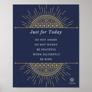 Poster. Reiki Precepts, Gold & Blue, Engels, 8x10 Poster