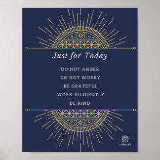 Poster. Reiki Precepts, Gold & Blue, Engels, 8x10 Poster