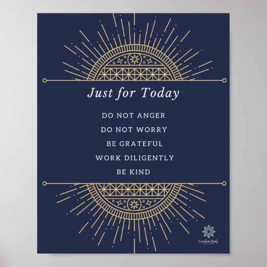 Poster. Reiki Precepts, Gold & Blue, Engels, 8x10 Poster (Voorkant)