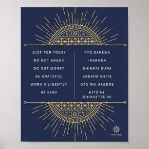 Poster Reiki Preepts. Engels en Japans