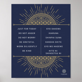 Poster Reiki Preepts. Engels en Japans