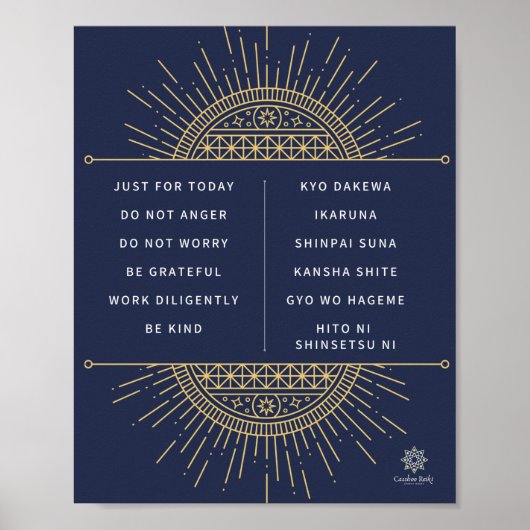 Poster Reiki Preepts. Engels en Japans (Voorkant)