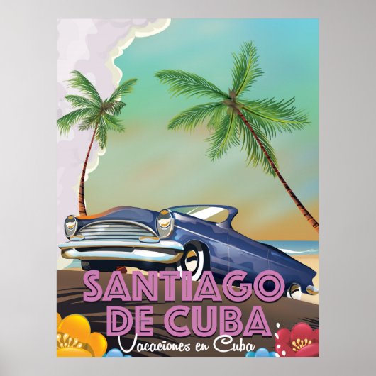 Poster reizen Santiago de Cuba Vintage (Voorkant)