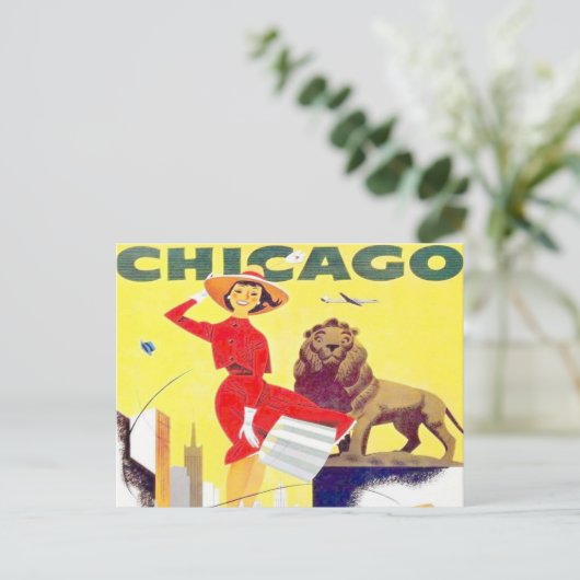 poster retro vliegtuig van chicago reistoerisme briefkaart (Staand voorkant)