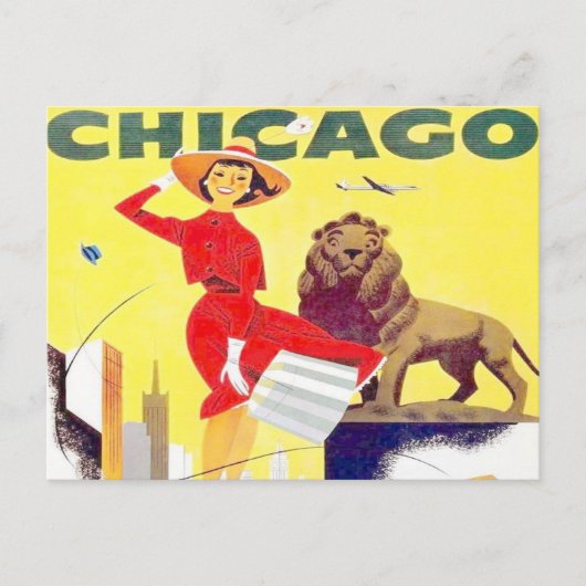 poster retro vliegtuig van chicago reistoerisme briefkaart (Voorkant)