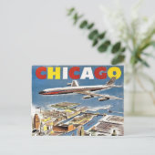 poster retro vliegtuig van chicago reistoerisme briefkaart (Staand voorkant)