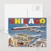 poster retro vliegtuig van chicago reistoerisme briefkaart (Voorkant / Achterkant)