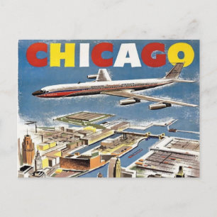 poster retro vliegtuig van chicago reistoerisme briefkaart