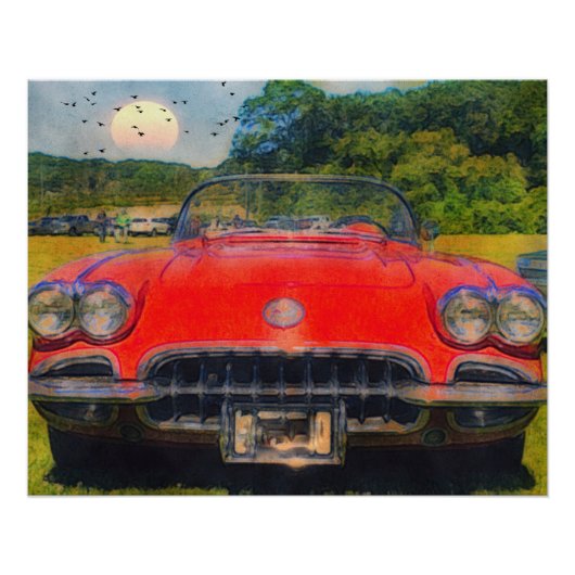 Poster Rode Corvette (Voorkant)