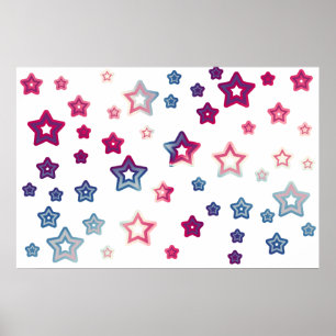 Poster rode witte en blauwe sterren
