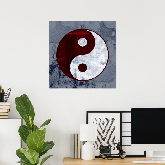 Poster rood en wit Yin Yang Symbol (Thuiskantoor)