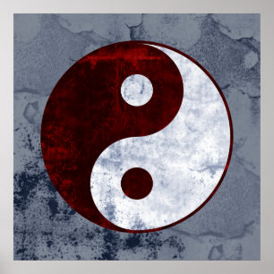 Poster rood en wit Yin Yang Symbool