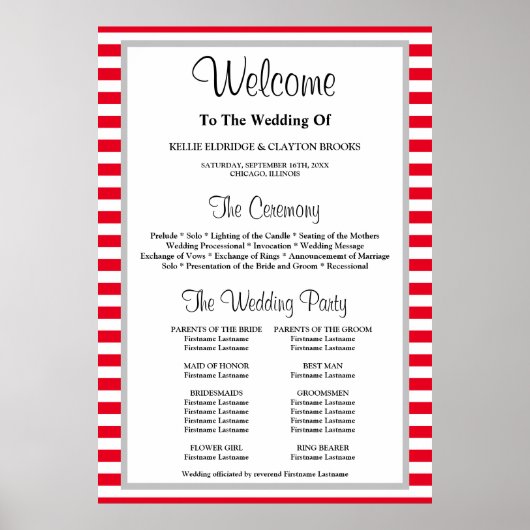 Poster Rood/Witte Stripes omhuld weddenschap (Voorkant)