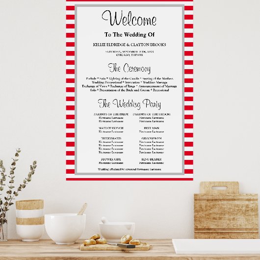 Poster Rood/Witte Stripes omhuld weddenschap (Keuken)