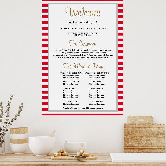 Poster Rood/Witte Stripes omhuld weddenschap (Keuken)