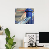 Poster - Roodkopmus op hek (Thuiskantoor)