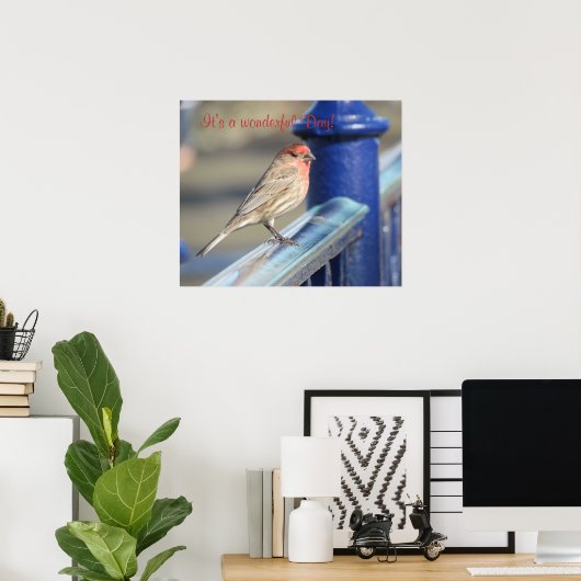 Poster - Roodkopmus op hek (Thuiskantoor)