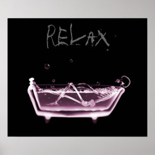 Poster - Roze relaxt X-Ray Skeleton Bath Time