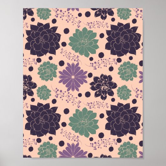 Poster roze Succulenten Floral Pattern (Voorkant)