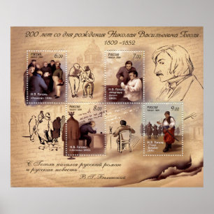 Poster~Russische Stamps~200 gedenkdag N.V. Gogol Poster