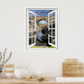 Poster Rustic Bridge-venster Uitzicht (Keuken)