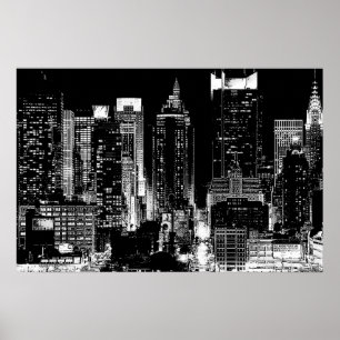 Poster 's Nachts in Black & White New York City