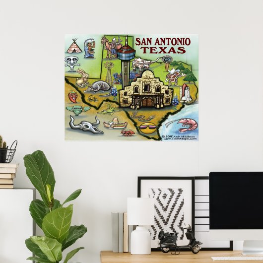 Poster San Antonio TEXAS Map (Thuiskantoor)