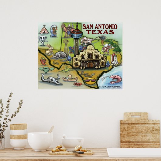Poster San Antonio TEXAS Map (Keuken)