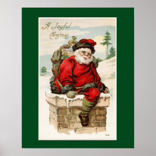 Poster Santa Claus Chimney Vintage Kerstmis