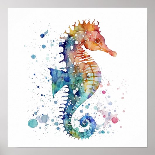 Poster - Seahorse Sealife Onder het Zee design2 (Voorkant)