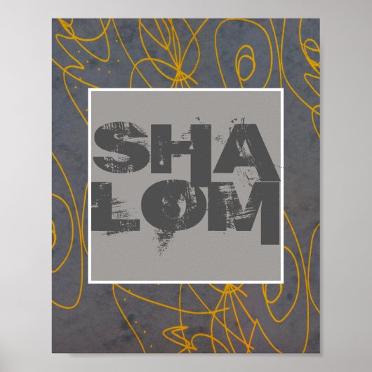 poster Shalom op gele en grijze abstracte kunst (Voorkant)