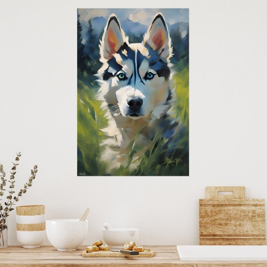 Poster | Siberische Husky Puppy | Olieverfstijl (Keuken)