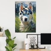 Poster | Siberische Husky Puppy | Olieverfstijl (Thuiskantoor)