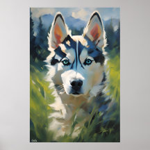 Poster | Siberische Husky Puppy | Olieverfstijl