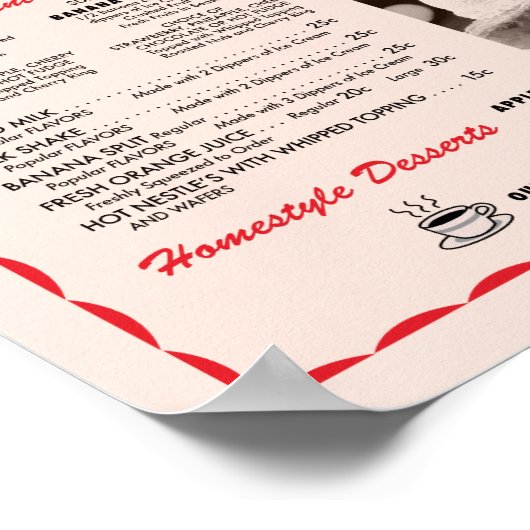 Poster Soda Fountain Menu (Hoek)