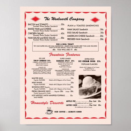 Poster Soda Fountain Menu (Voorkant)