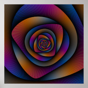 Poster Spiraal Labyrint in Blauw Oranje en Roze