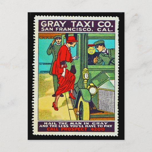 Poster Stamp Briefkaart Gray Taxi Co. SF (Voorkant)
