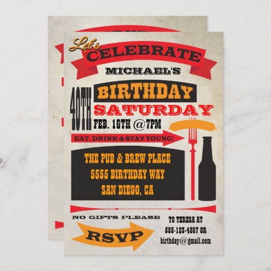 Poster stijl 40e verjaardag uitnodigingen (Voorkant / Achterkant)