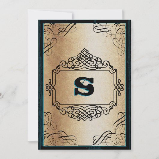 Poster stijl Goud Metallic Zwart Vintage bruiloft Kaart (Voorkant)