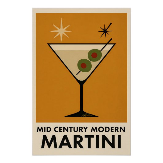 Poster Stijl Mid Century Modern Martini (Voorkant)