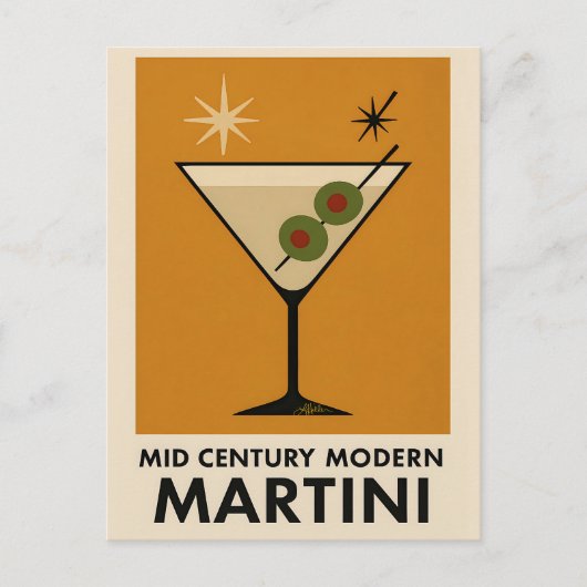 Poster Stijl Mid Century Modern Martini Briefkaart (Voorkant)