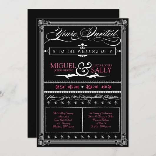 Poster Stijl Roze & Black DIY Weddenschap Kaart (Voorkant / Achterkant)