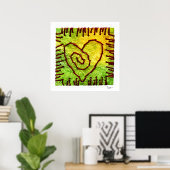 Poster - Stitched Heart - Geel groen rood (Thuiskantoor)